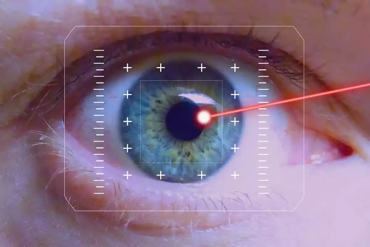 Blue eye with laser in the pupil