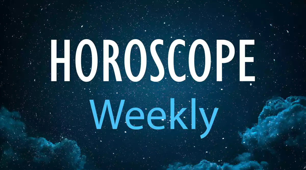 Horoscope Weekly on a sky background with clouds