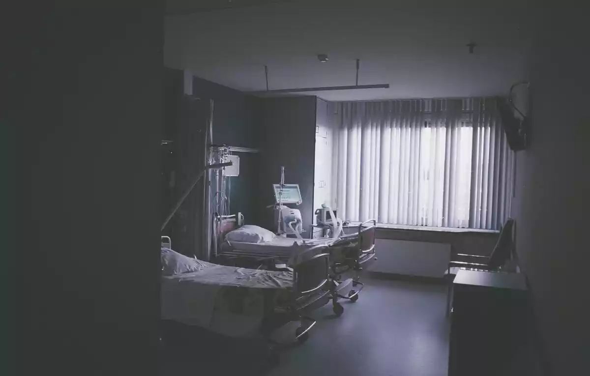 a hospital room with two beds