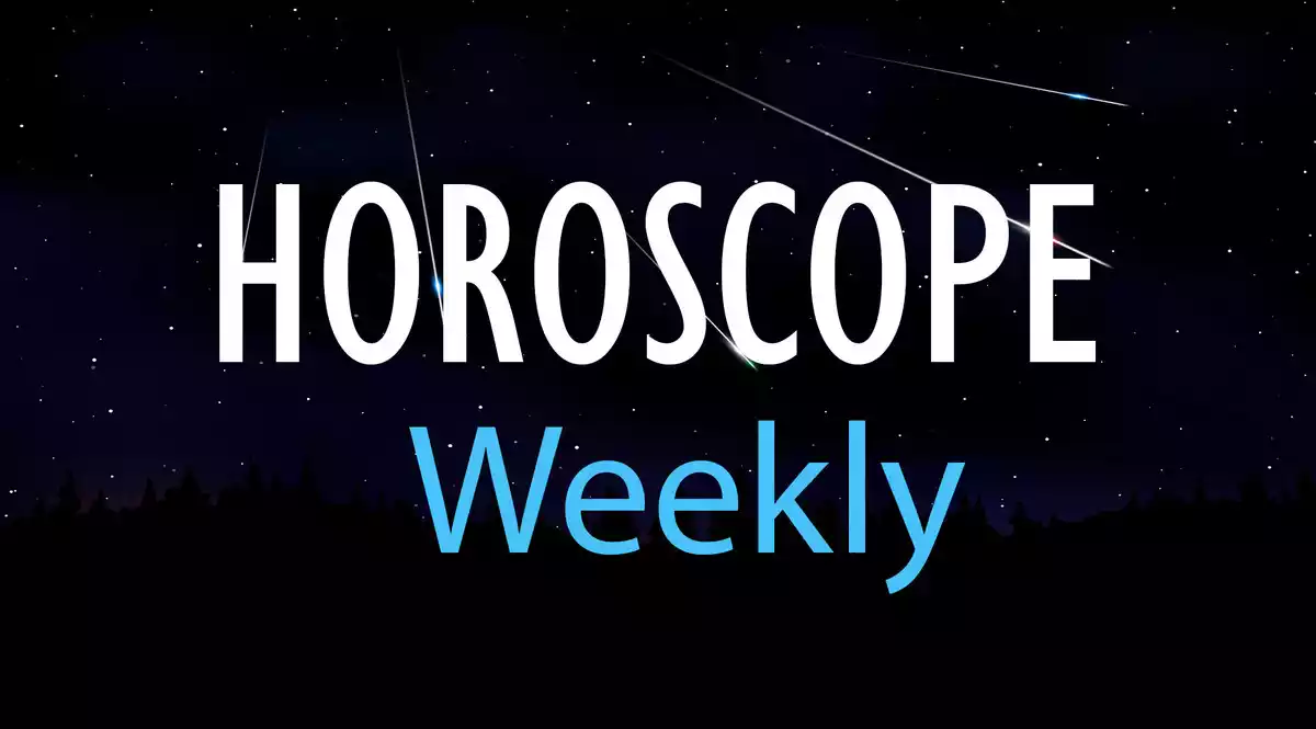 Horoscope Weekly on a sky background with shooting stars